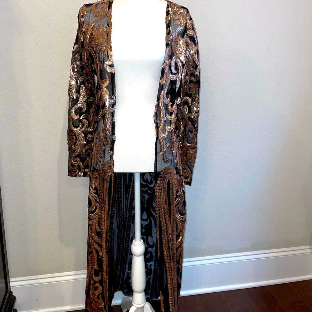 Women’s Sequin Gold Duster Cardigan